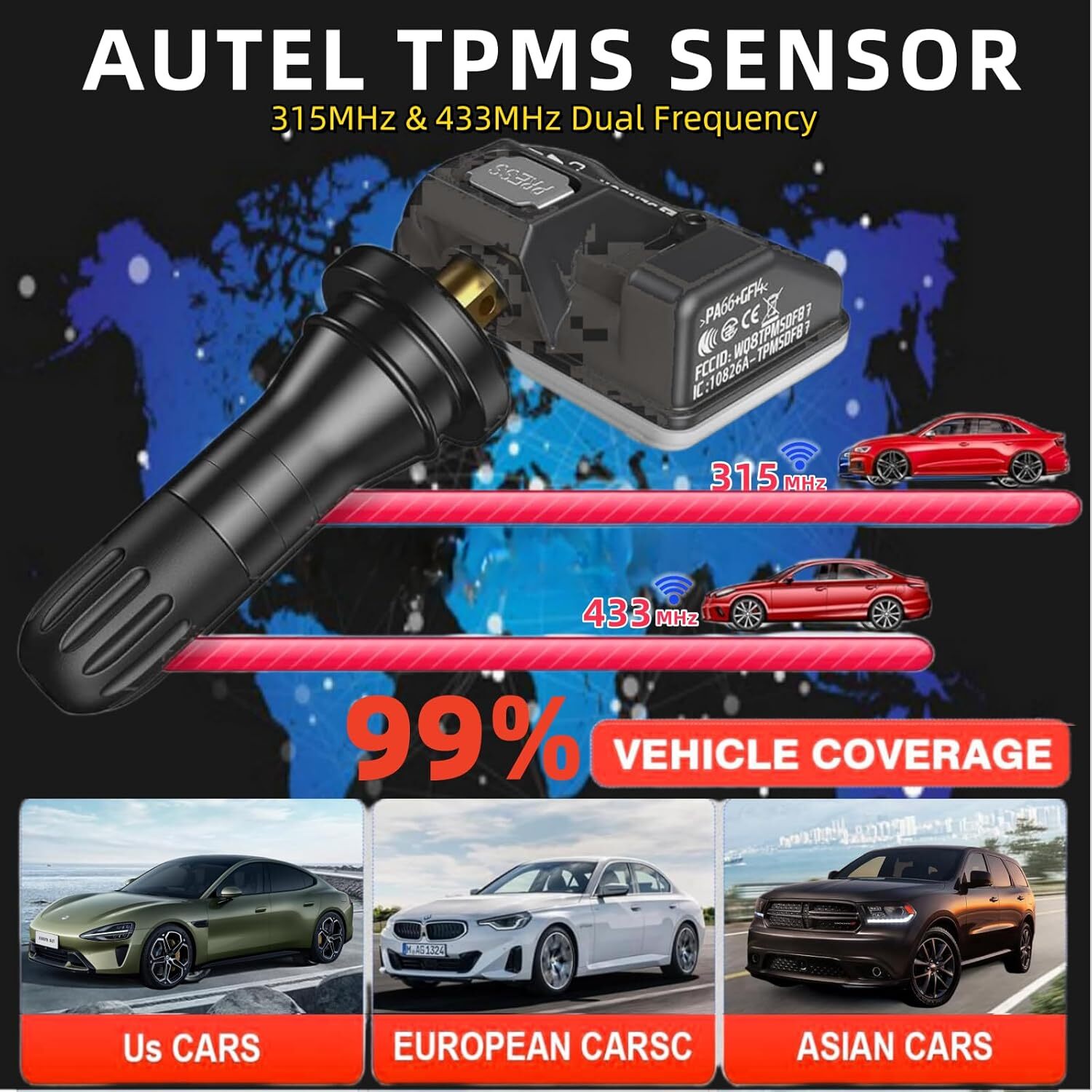 Autel TPMS MX-Sensor 315MHz 433MHz Universal Tire Programmable Pressure Sensors