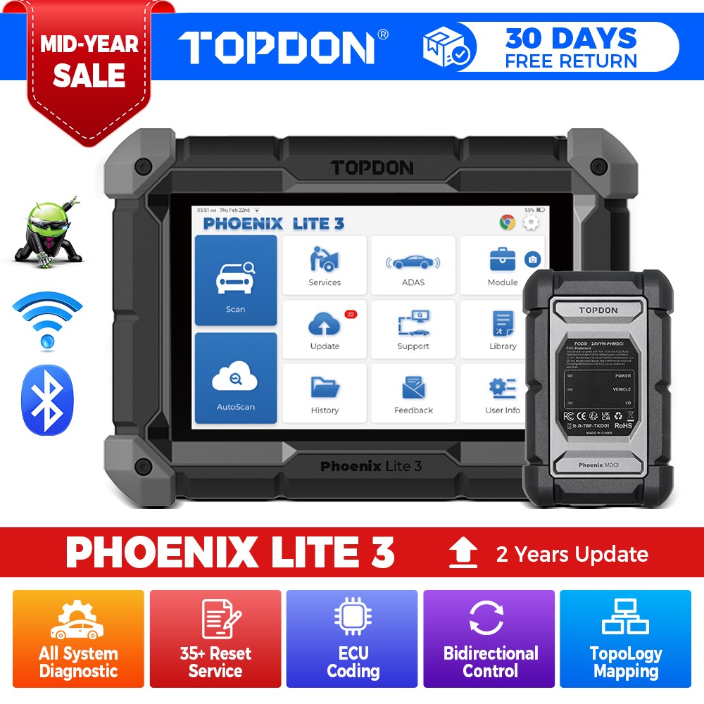 TOPDON Phoenix Lite 3 Bi-Directional Scanner ECU Coding Topology Map CAN-FD FCA
