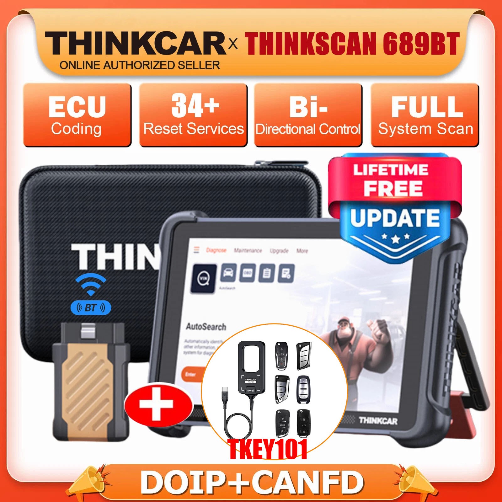 ThinkScan 689BT Auto OBD2 Scanner Diagnostic Scan Tool Bidirectional Key Program