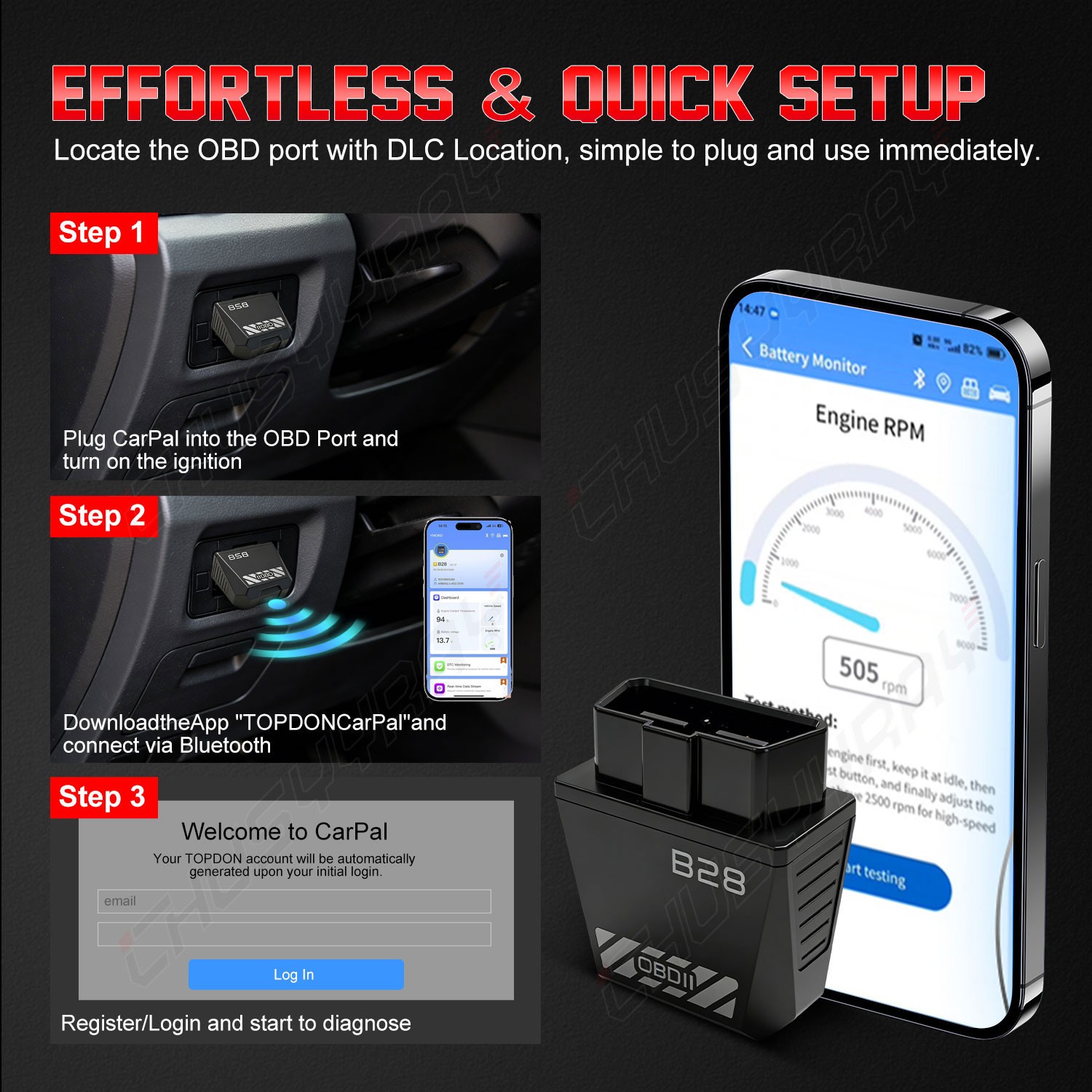 CHUSYYRAY B28 OBD2 Scanner Bluetooth All System Car Diagnostic Reset Tool Oil US