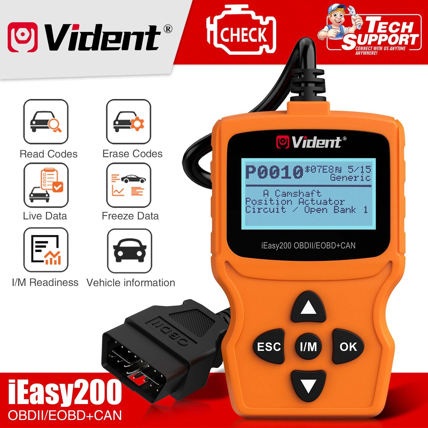 VIDENT iEasy200 OBDII/EOBD+CAN Code Reader for Vehicle Checke Engine Light Scan