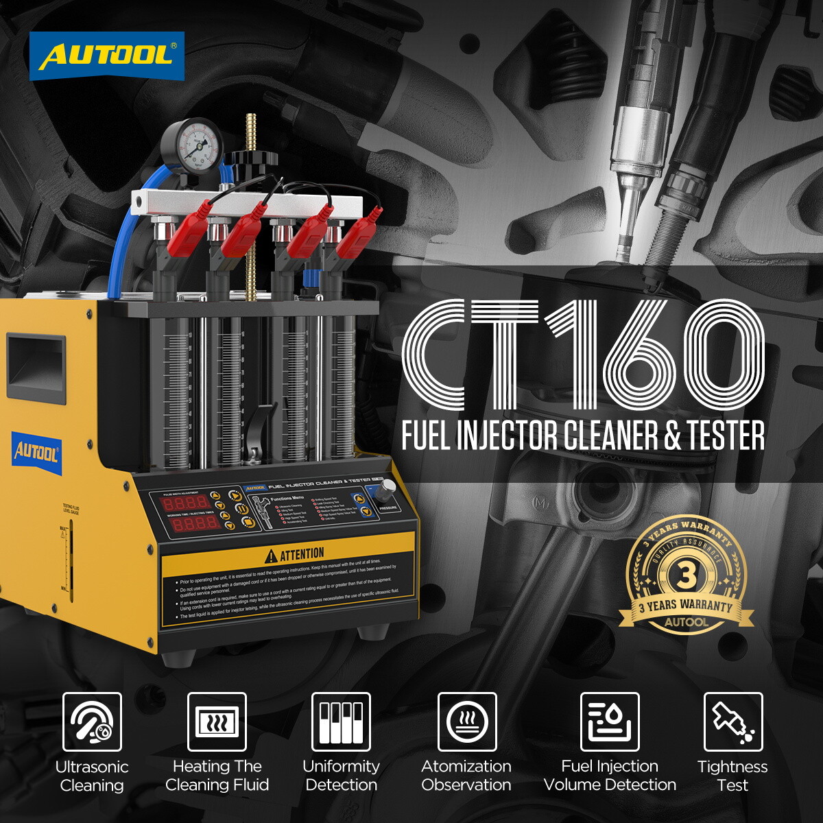 AUTOOL CT160 Auto Car Ultrasonic Fuel Injector Tester Cleaner Cleaning Machine