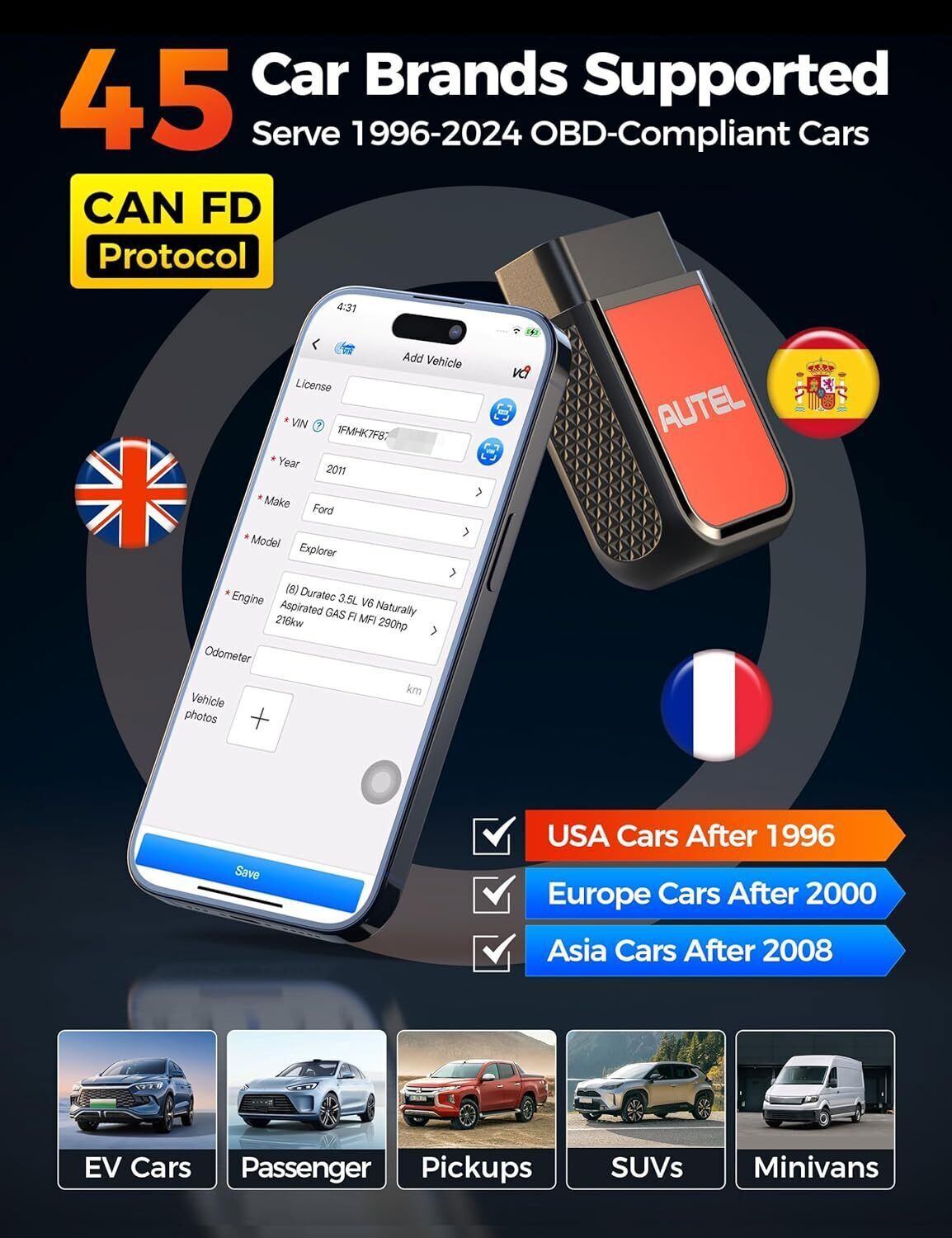 2026 Autel AP2500E Automotive Diagnostic Tool Read Erase Codes Car OBD2 Scanner