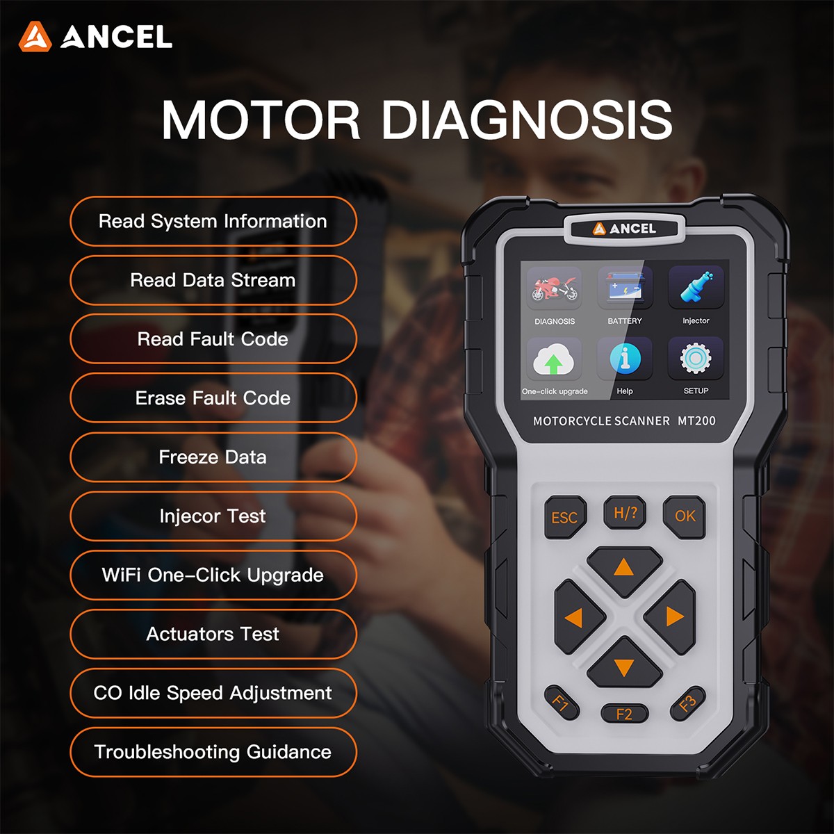 ANCEL Motorcycle Detector Scanner Battery Tester Code Reader Diagnosis Tool