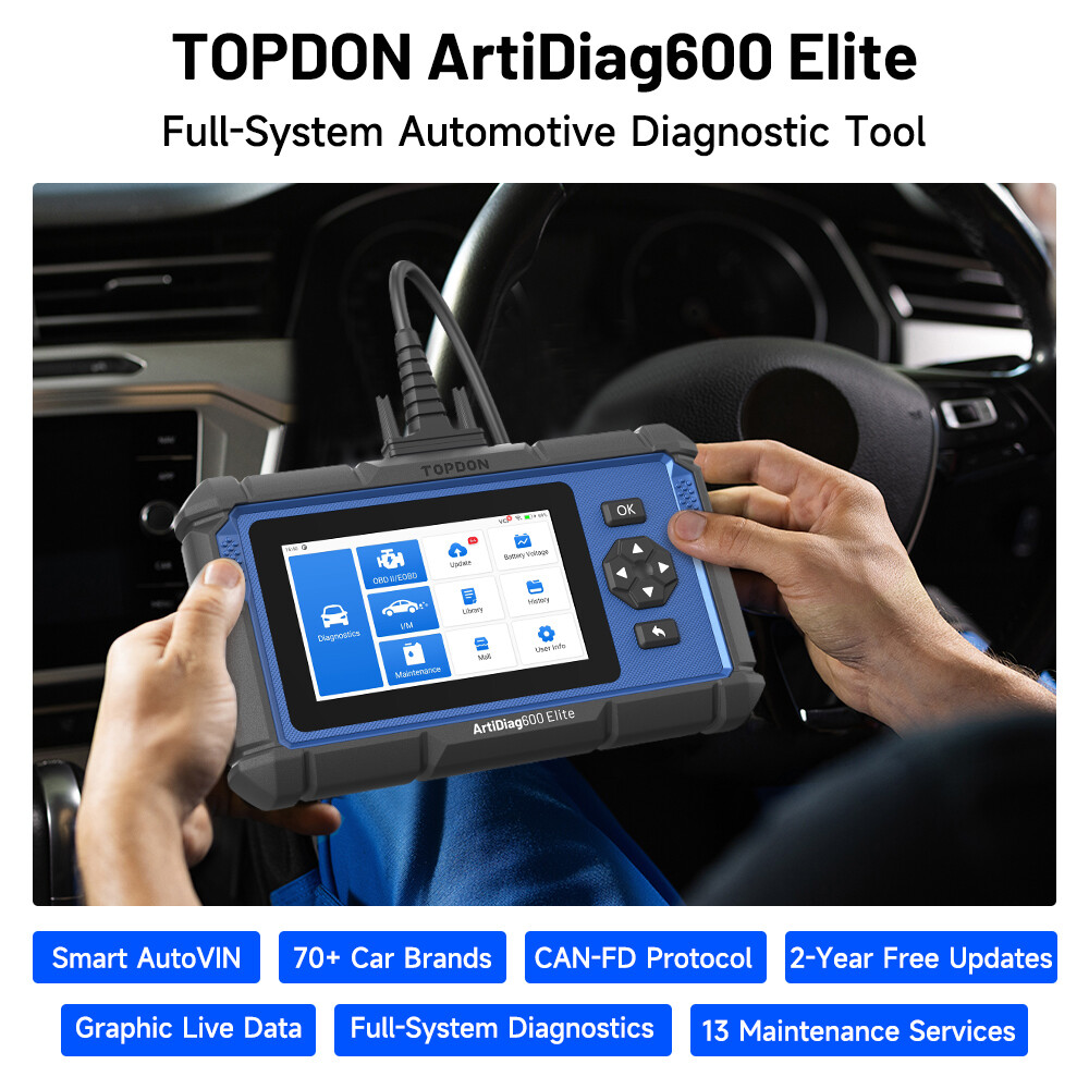 TOPDON AD600Elite OBD2 Scanner Car Diagnostic Reset Tool ECM ABS SRS Code Read