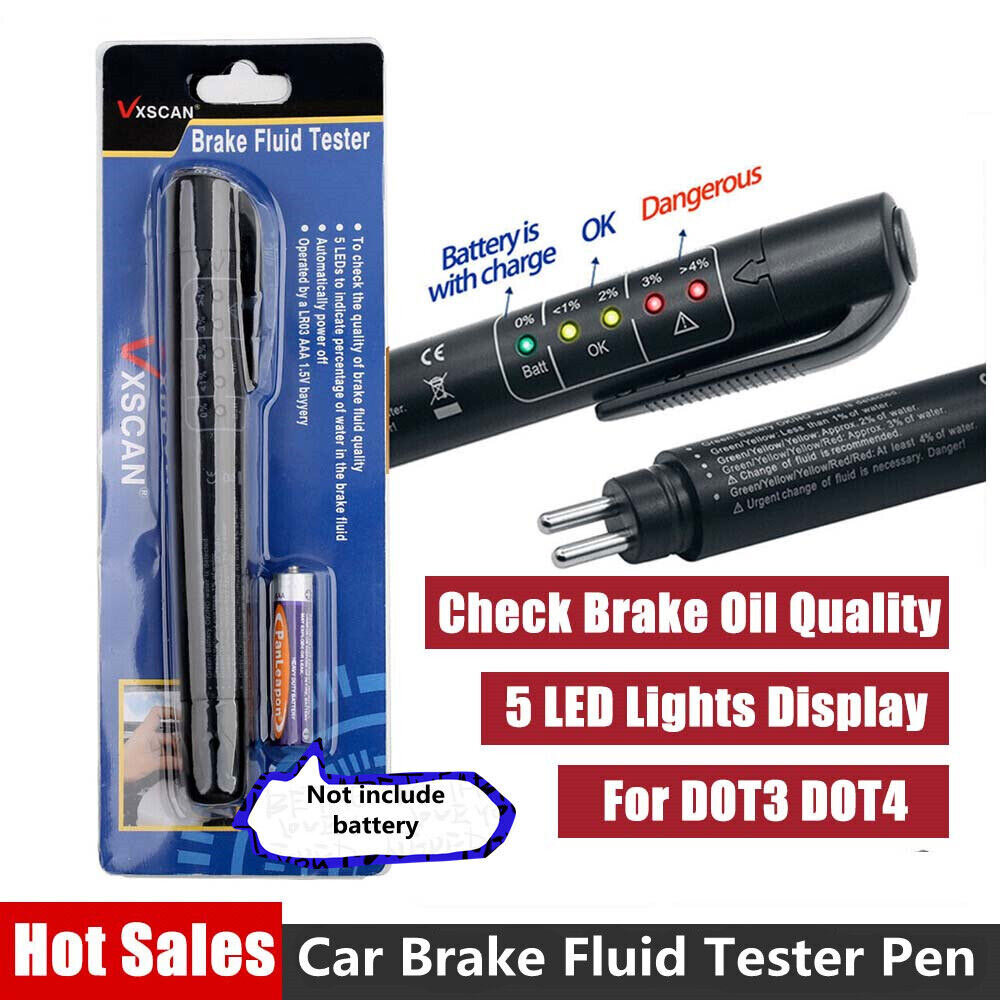 Brake Fluid Liquid Oil Tester Pen 5 LED Indicator Car Testing Tool For DOT3 DOT4