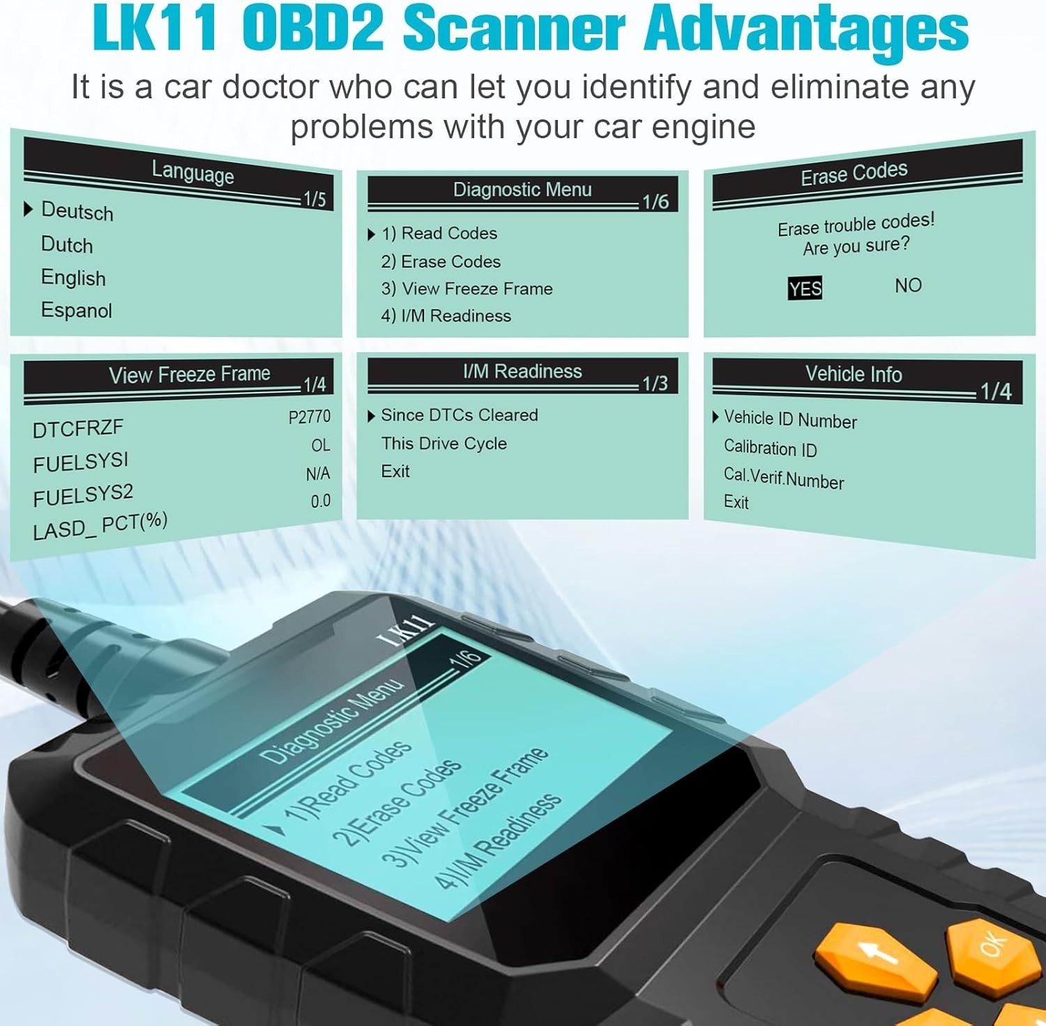 Reliable OBDII Scanner with Instant Diagnostics for Vehicle Maintenance – LK11